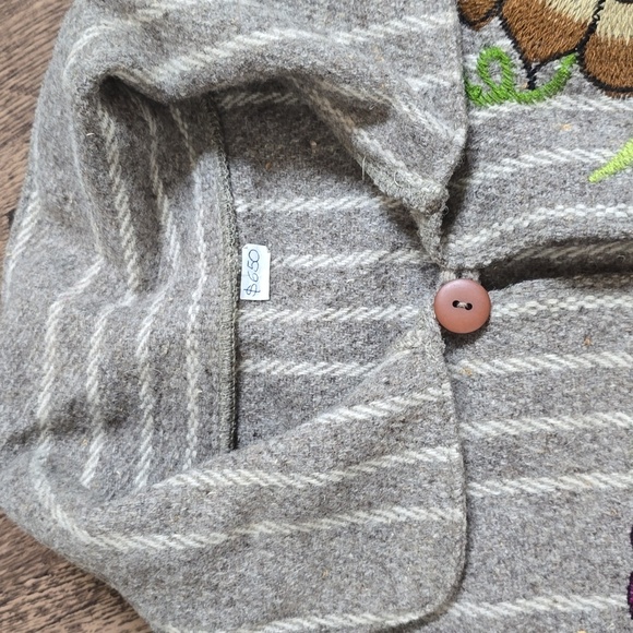 Unique Floral Embroidered Poncho Shawl with Fringe - Picture 3 of 7